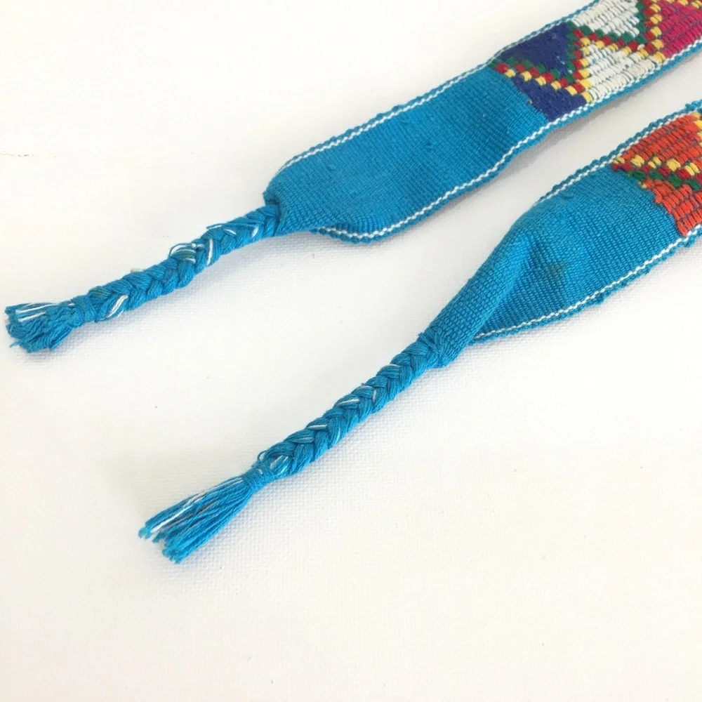 Vintage Colorful Western Handwoven Belt Copper Conchos Cowgirl Festival Tribal